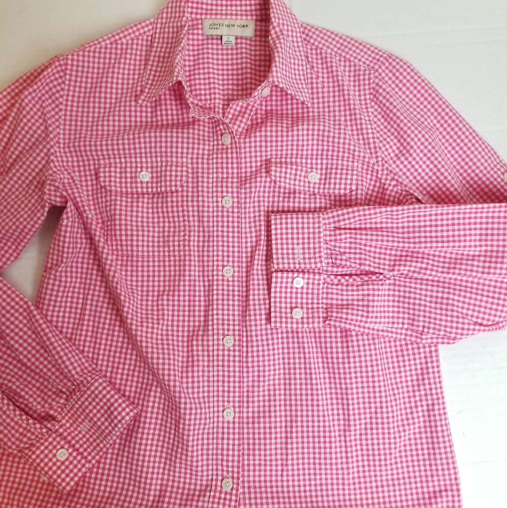 Pink Gingham Button Down Collared Shirt - image 3